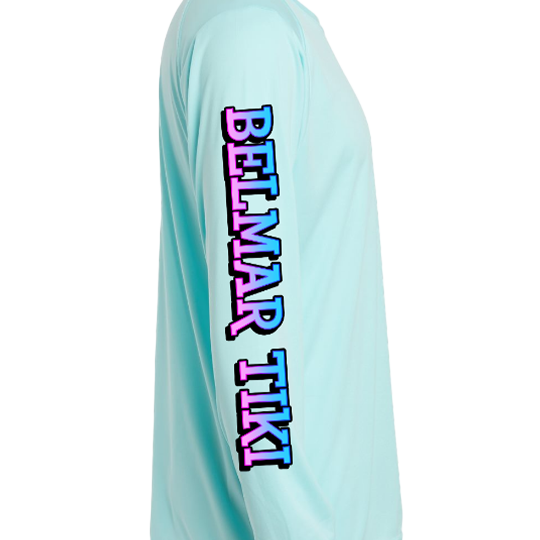 Light blue long-sleeve shirt with 'BELMAR TIKI' on the arm.