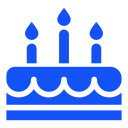 Blue birthday cake icon with three candles.
