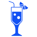 Blue cocktail glass icon with straw and lemon wedge.