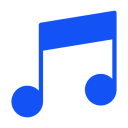 Blue musical note symbol on a white background.
