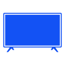 Blue icon of a monitor or TV with two legs.